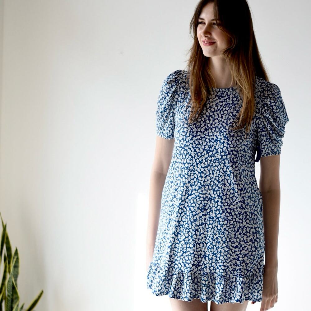 S MSK Blue Floral Mini Shift Dress